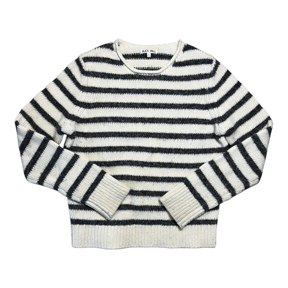 Alex Mill Raya Striped Wool Blend Sweater Charcoal Ivory